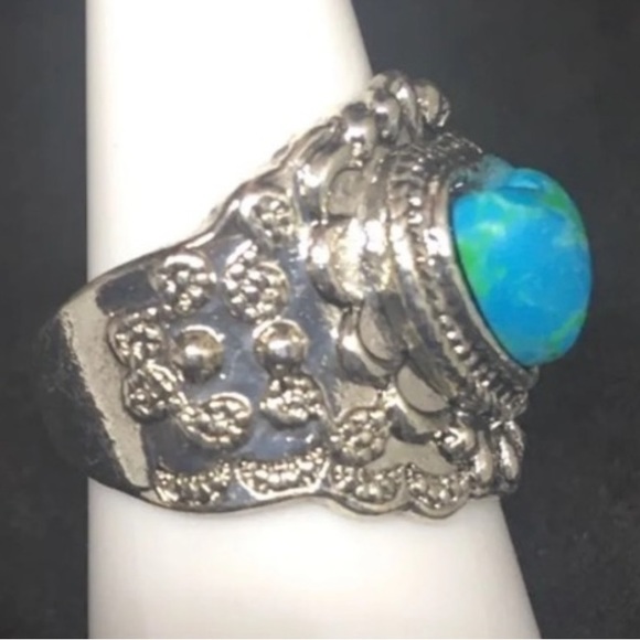 Art Deco Antique Style Turquoise 💝 Heart Ring - Picture 2 of 5
